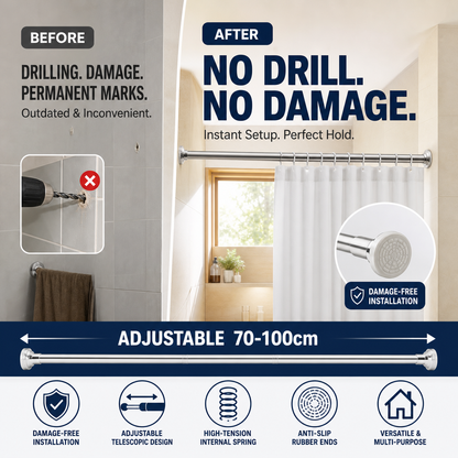🛏️¡50% OFF!🔧Barra Extensible sin Taladro – Instalación sin Daños· Antideslizante y Multiusos· Carga Máx. 15KG 🏠