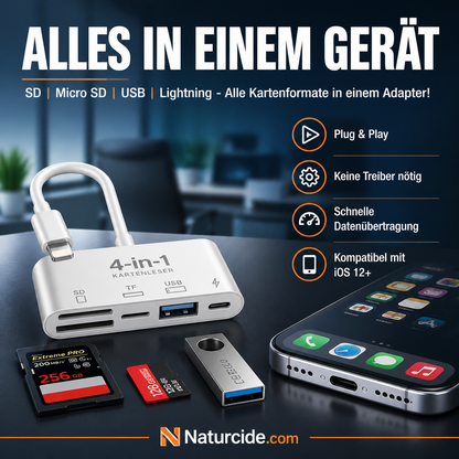 🛍️ 50% DESCUENTO – Lector de Tarjetas de Memoria 3 en 1 para Móvil y Tablet – USB-C, Lightning, USB-A – Plug & Play para iPhone, Android, PC y Mac 📱