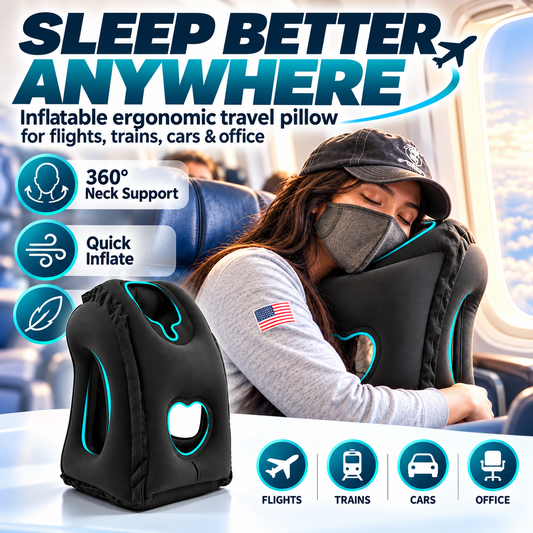 😴 ¡50% de descuento por tiempo limitado! Almohada de viaje hinchable con aberturas y bolsa de transporte ✈️