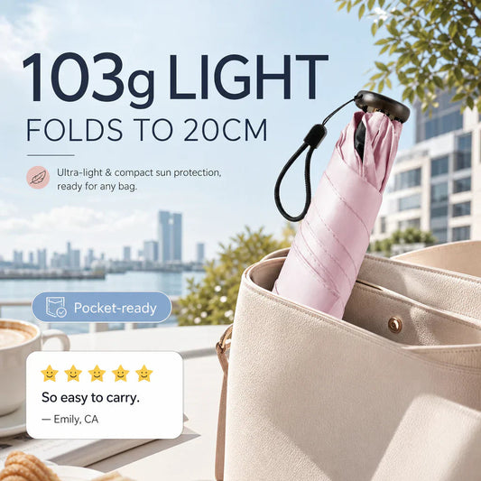 💖 ¡ÚLTIMO DÍA 50% OFF! ✨ Paraguas Ultraligero Sol y Lluvia – 103g· UPF 50+· Varillas de Fibra de Carbono – ¡Compacto y de Bolsillo! ☂️