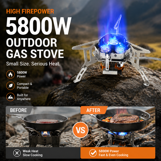 ⛺️¡Novedad de Verano!🔥50% DTO!!⏰ Quemador de Gas para Camping – 5800W, Ignición Piezoeléctrica, Resistente al Viento 🔥