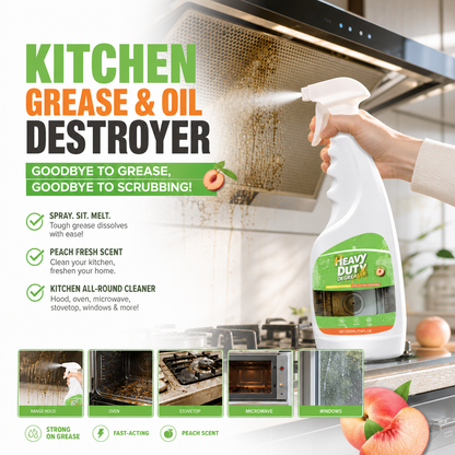 🏆 50% OFF! 🍑 Desengrasante de Cocina Potente – Disuelve la Grasa al Instante· Ideal para Campanas y Aroma a Melocotón – Un Spray· Cocina Impecable ✨