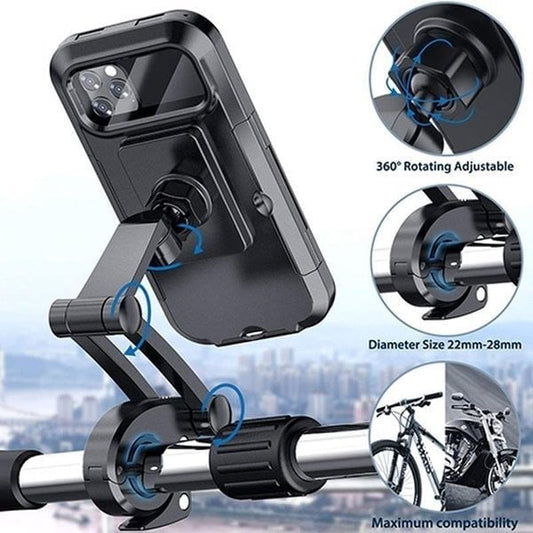 🚲🏍️ Soporte para celular resistente a la lluvia para bicicleta y motocicleta · Giro de 360°