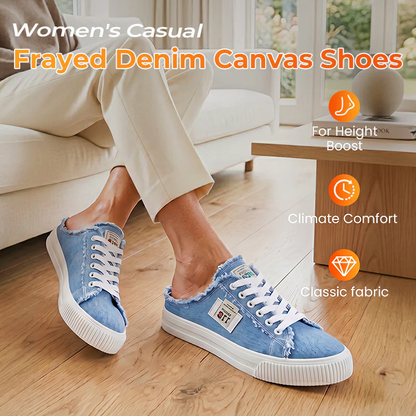 💟✨ ¡50% DESCUENTO POR TIEMPO LIMITADO! Zapatillas Mule de Tela Vaquera para Mujer – Diseño Sin Cordón, Suela con Plataforma y Estilo Casual Effortless