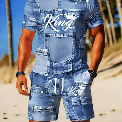🎉 ¡TIEMPO LIMITADO 50% OFF! 👕 Conjunto de Camiseta y Shorts con Estampado Falso Denim para Hombre – ¡+33K Vendidos! Estampado Digital 3D y Comodidad Todo el Día 🧢