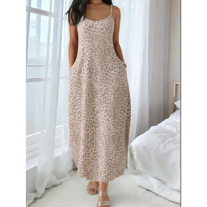Vestido Maxi con correa de espagueti con estampado de leopardo para mujer
