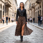 Falda Maxi con Estampado de Leopardo y Abertura Alta para Mujer
