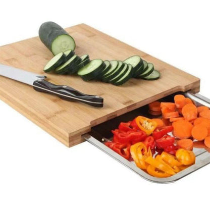 🔪 ¡50% DE DESCUENTO! 🥗 Tabla de cortar de madera con bandejas extraíbles – Recipientes integrados, resistente y compacta – Perfecta para cortar con precisión y servir fácilmente 🪵