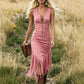 Vestido Slim Sin Mangas con Flecos Estilo Western Retro