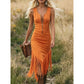 Vestido Slim Sin Mangas con Flecos Estilo Western Retro