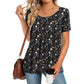 Top Floral de Manga Corta con Cuello Redondo para Mujer