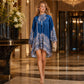 Vestido Capa de Cuello Alto con Estampado Floral Vintage para Mujer