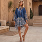 Vestido Capa de Cuello Alto con Estampado Floral Vintage para Mujer