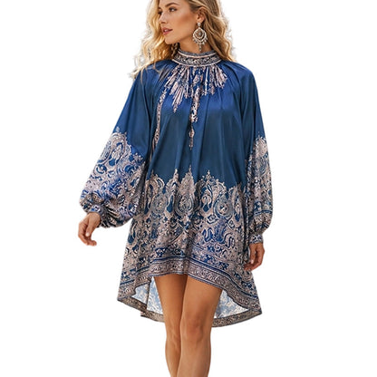 Vestido Capa de Cuello Alto con Estampado Floral Vintage para Mujer
