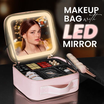 💝 Neceser de Maquillaje Portátil con Espejo LED – Luz Natural, Compartimentos Ajustables y Recargable ✨