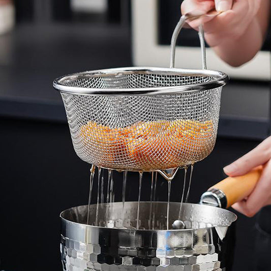 🍳 Colador de Acero Inoxidable con Mango – Malla Fina o Gruesa, Práctico para Colar, Lavar y Cocinar