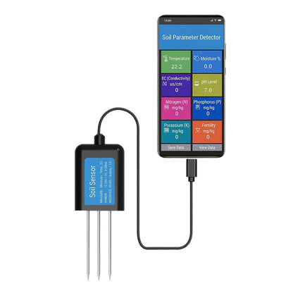 Medidor de Suelo USB 7 en 1 con App – Temperatura, Humedad, pH y Nutrientes en Tiempo Real