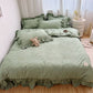 Juego de Cama de 4 Piezas de Color Sólido con Bordes con Volantes