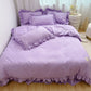 Juego de Cama de 4 Piezas de Color Sólido con Bordes con Volantes