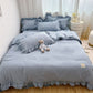 Juego de Cama de 4 Piezas de Color Sólido con Bordes con Volantes