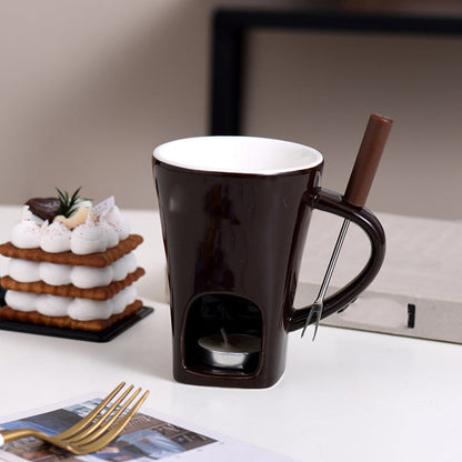 Taza de cerámica para fondue de chocolate y queso · 200 ml · Con tenedor