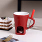 Taza de cerámica para fondue de chocolate y queso · 200 ml · Con tenedor