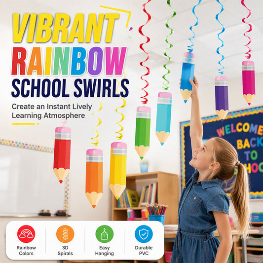 ✏️🔥 ¡50% DE DESCUENTO! Decoraciones Colgantes en Espiral con Diseño de Lápices de Colores – Fondo Escolar· Agradecimiento al Profesor y Celebración en el Aula ✨