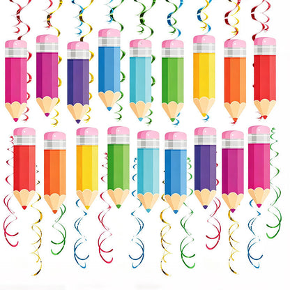 ✏️🔥 ¡50% DE DESCUENTO! Decoraciones Colgantes en Espiral con Diseño de Lápices de Colores – Fondo Escolar· Agradecimiento al Profesor y Celebración en el Aula ✨