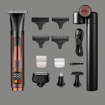 🪒 Kit de afeitado y cuidado masculino 4 en 1 · Recortadora eléctrica recargable con mango para la espalda