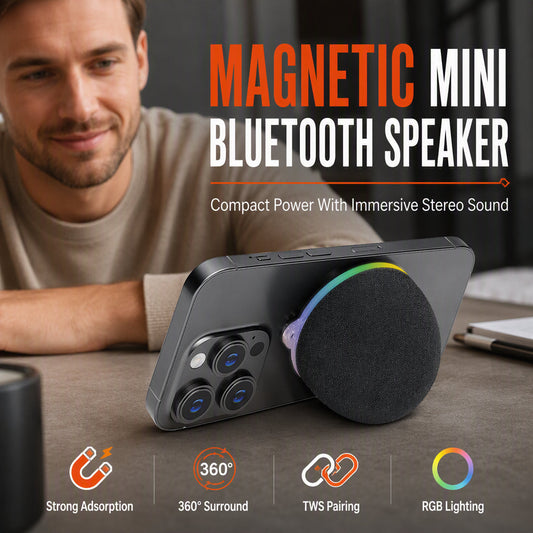 🎉 Venta 2026 — ¡Más de 13.000 vendidos! 🎵 Altavoz Bluetooth Mini Magnético – ¡Pega y reproduce! – Sonido 360°· Luz RGB· Más ligero que tu móvil 🧲