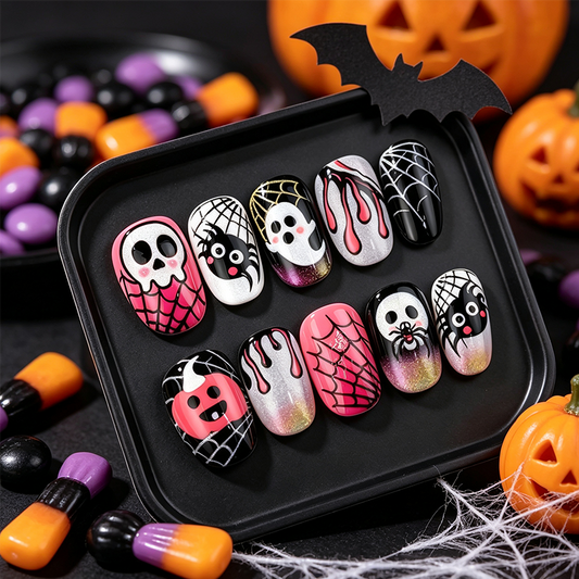 📢📢 ¡50% DE DESCUENTO! ⏰ 30 uds. 🎃 Set de Uñas Postizas de Halloween