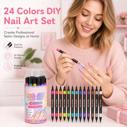 🎁 ¡Compra 2 juegos y llévate 1 gratis! 💅 Rotuladores de doble punta para nail art · 12 rotuladores y 24 colores por juego 🌈