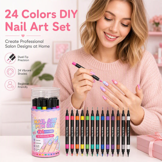 🎁 ¡Compra 2 juegos y llévate 1 gratis! 💅 Rotuladores de doble punta para nail art · 12 rotuladores y 24 colores por juego 🌈