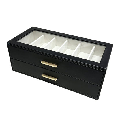 🕶️ Caja organizadora para gafas · Revestimiento de PU · Forro aterciopelado y ventana de cristal