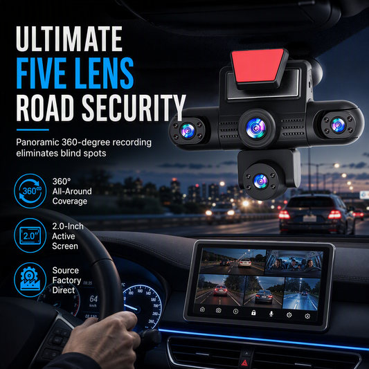 🚗 ¡OFERTA LIMITADA 50% OFF! ✨ Cámara de Salpicadero Panorámica 4K 360° con 5 Cámaras – Diseño Oculto· Bloqueo Automático y Cuerpo Resistente al Calor ✨