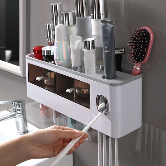Organizador de Baño con Portacepillos y Dispensador de Pasta Dental