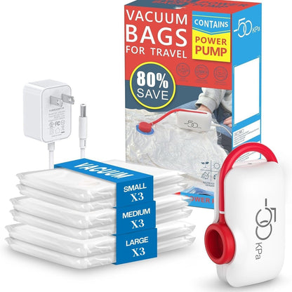 ✨️OFERTA LIMITADA 50% OFF✨️ Pack de 9 Bolsas de Viaje Ligeras con Bomba Eléctrica USB