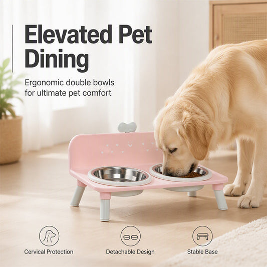 🐾  Tiempo limitado 50% de descuento 🍽️  Dos cuencos elevados para mascotas — desmontables, ergonómicos, compatibles con el cuello