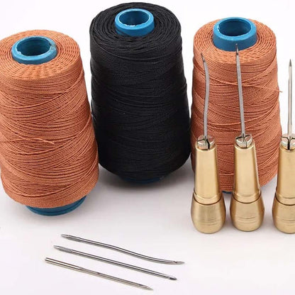 🧵 ¡Ahorra un 50%! Kit de lezna para coser cuero · Mango de cobre · 3 o 4 agujas e hilo encerado