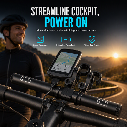 🚲 Extensor de Manillar para Bicicleta con Banco de Energía USB y Soporte para Linterna