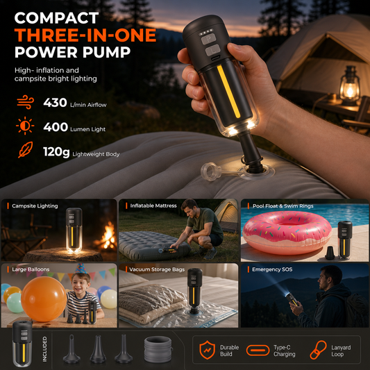 📢📢¡50% DE DESCUENTO!! ⏰ Bomba de Aire Portátil para Exteriores con Luz de Emergencia· Luz Ambiental y Función SOS
