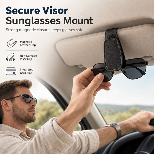 ✨ Soporte de Gafas de Sol para Coche 🕶️ Clip Doble y Porta Tarjetas para Visera