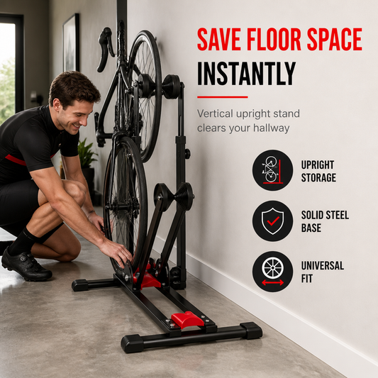 Soporte Plegable para Bicicleta | Doble Barra en U | Aparcamiento Vertical para Bici de Ruta y Montaña