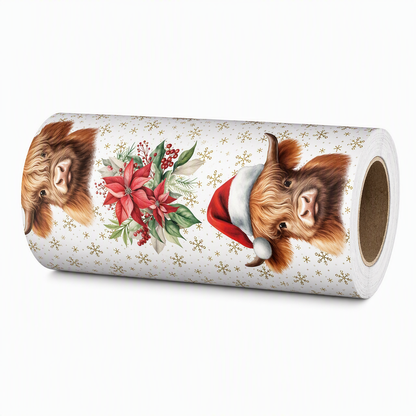 🎁 Novedad 2026 · ¡50 % DE DESCUENTO! Papel de regalo navideño reversible con vacas Highland · 43 cm × 5 m 🎄