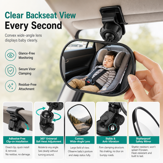 Espejo retrovisor convexo de gran angular con ventosa y clip, auxiliar redondo de 12,5 cm para triciclo eléctrico y observación del bebé