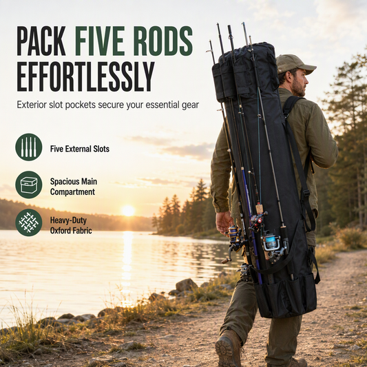 Bolsa cilíndrica plegable con cordón para cañas y equipo de pesca en embalses y con señuelos
