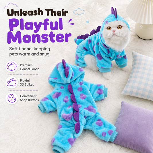 📢 ¡50 % DE DESCUENTO! ⏰ Pijama de franela para perros y gatos · Monstruo azul de cuatro patas