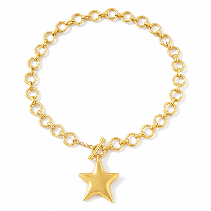 Collar de cadena gruesa con estrella texturizada y cierre de barra en T