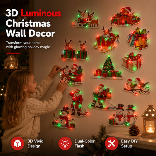 ✨🎁 Pegatinas navideñas con luces LED rojas y verdes · Juegos de 12 o 18 piezas