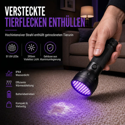 📢 ¡50% de descuento! Linterna UV de 51 LED · 395 nm · Carcasa de aleación de aluminio